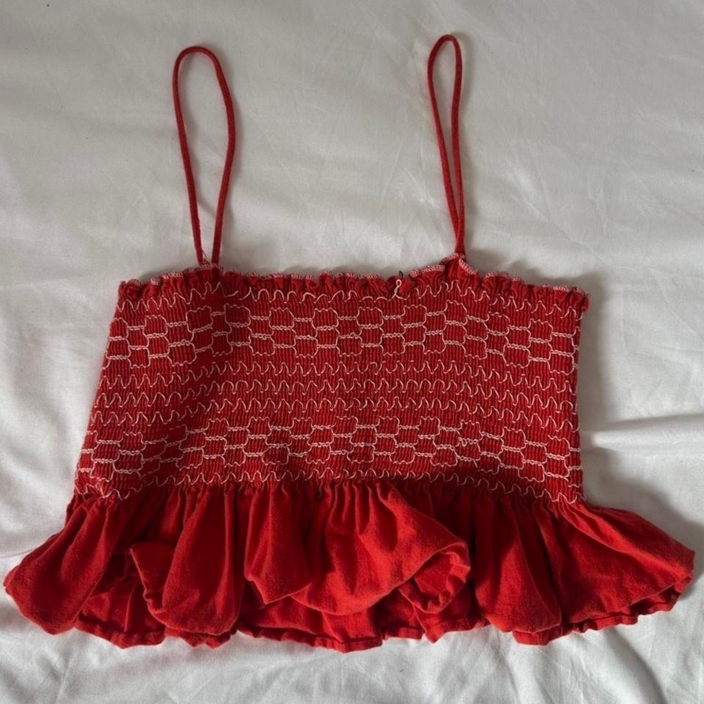 Pins & Needles Red Smocked Ruffle Cami Top 100%‎ Cotton